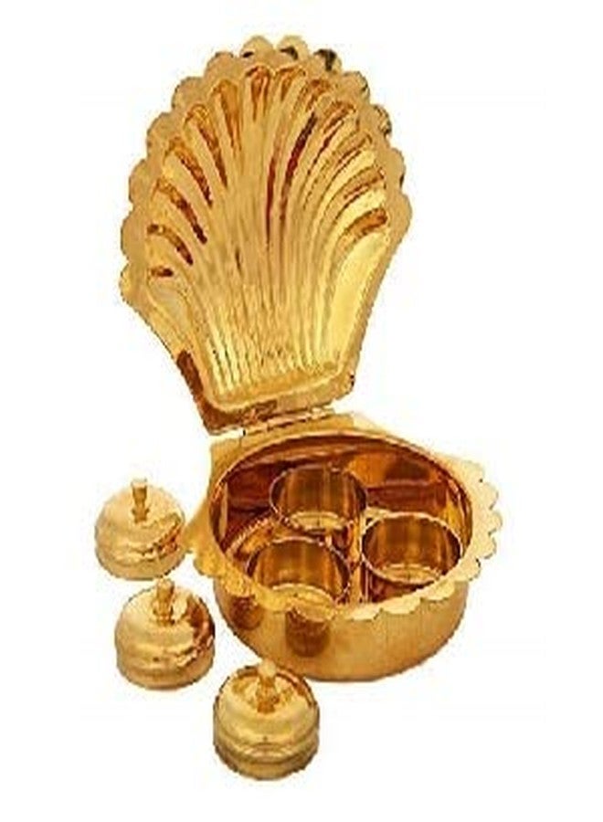 SOLINO Brass Haldi Kumkum Chawal Akshat Box, Multi-Purpose Sindoor Box Pooja Items Storage Box with Golden Finish Home/Office Temple Seap saipe Karanda - Image 4